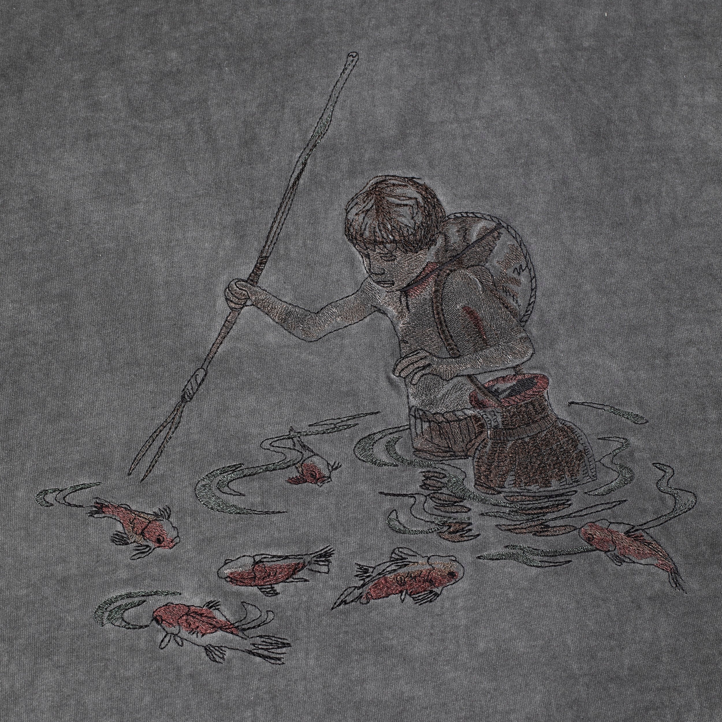 "lotus" T shirt oil washed anthracite