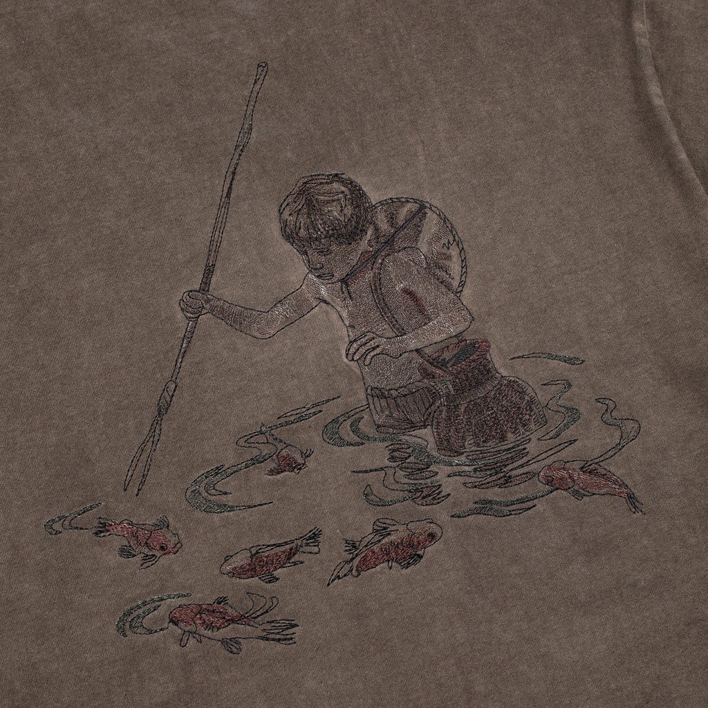 "lotus" T shirt oil washed brown