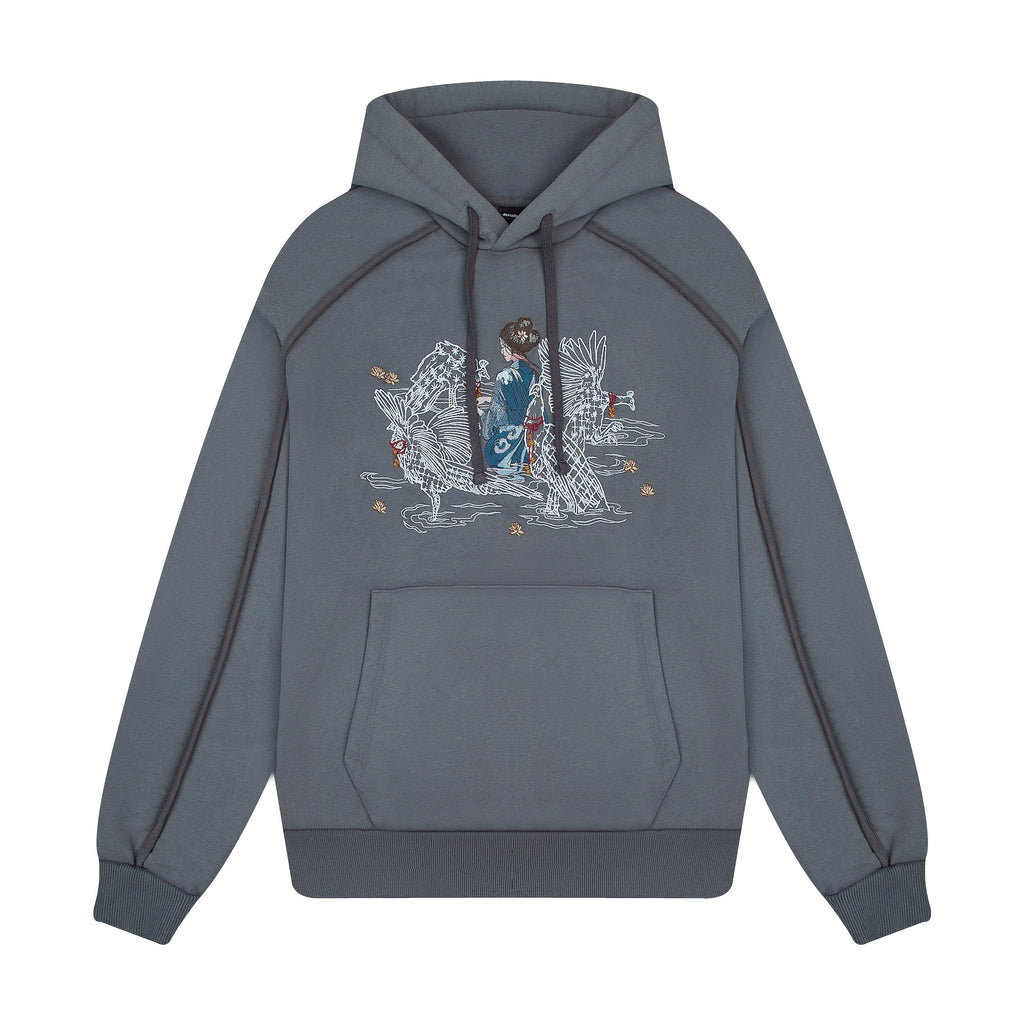 "sashiko" Hoodie grey