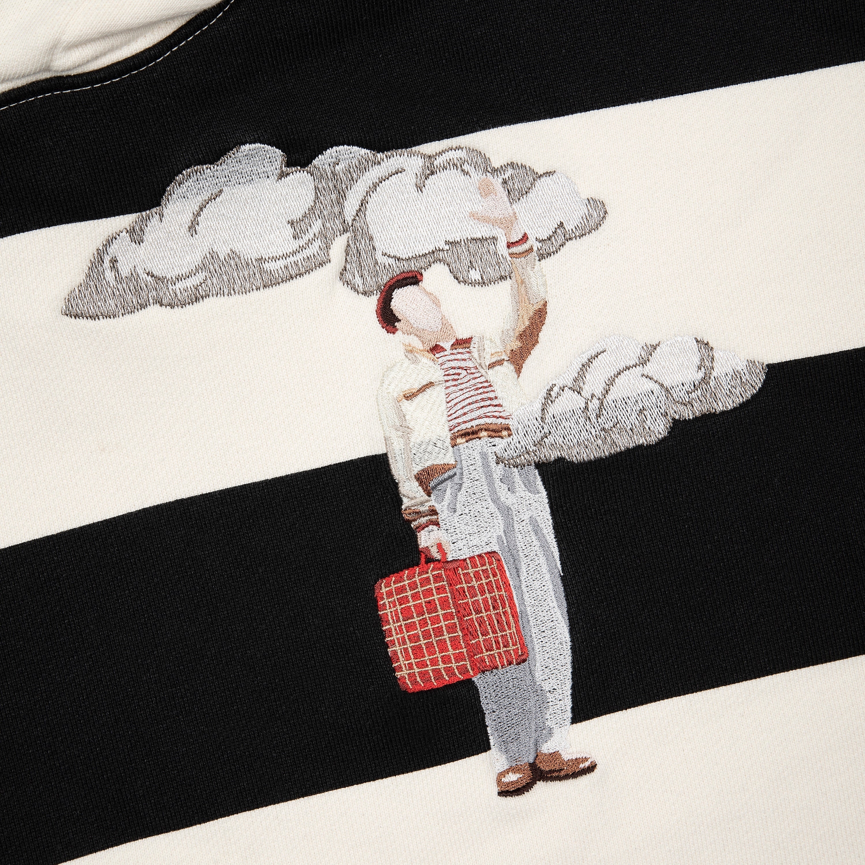 "on air" ecru-navy striped Hoodie