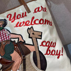 Chrome Heart Leather Bag Embroidered Cartoon Tote Bag