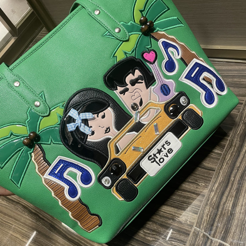 Chrome Heart Leather Bag Embroidered Shoulder Bag Tote Bag