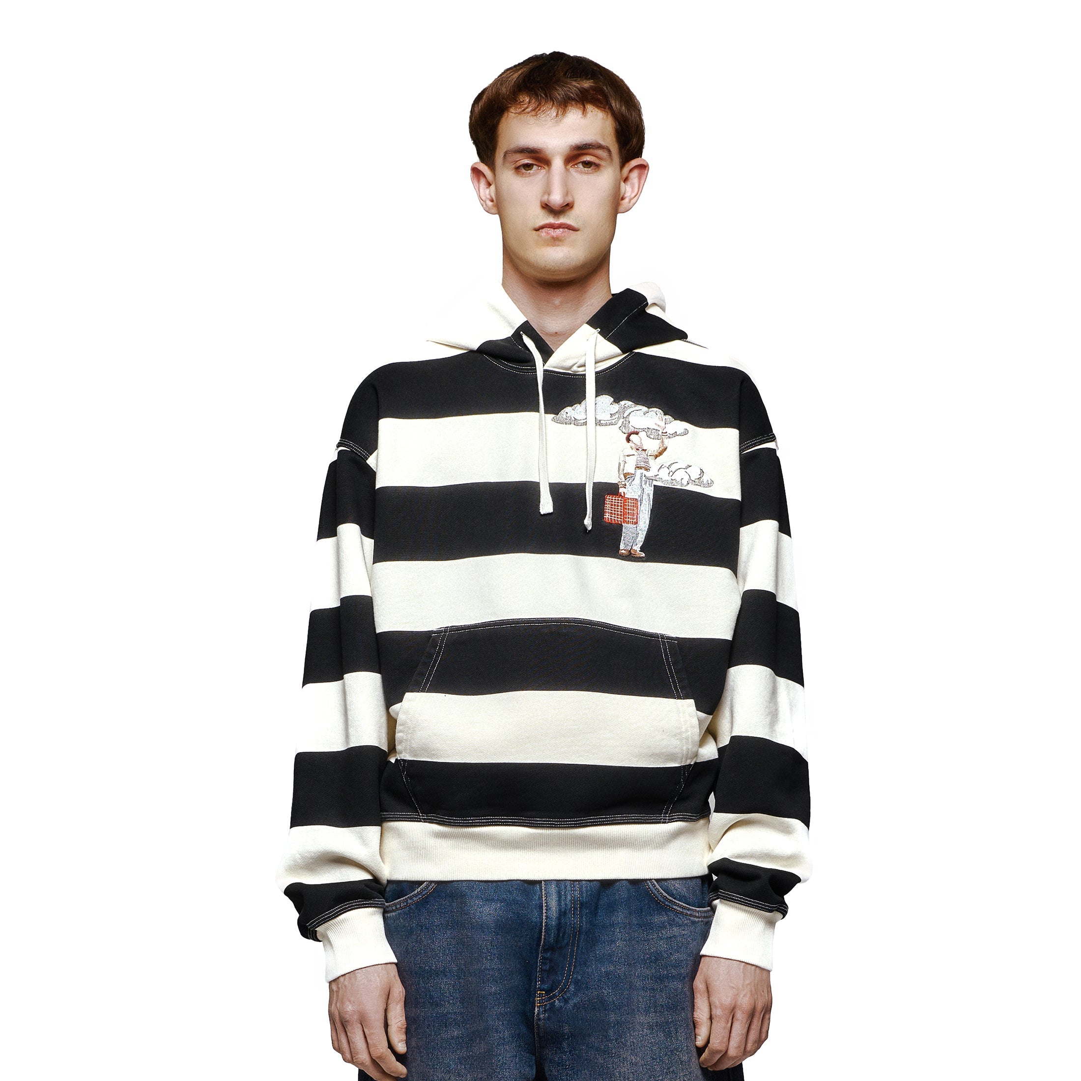 "on air" ecru-navy striped Hoodie