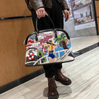 Chrome Heart Leather Bag Splicing Embroidered Women's Bag