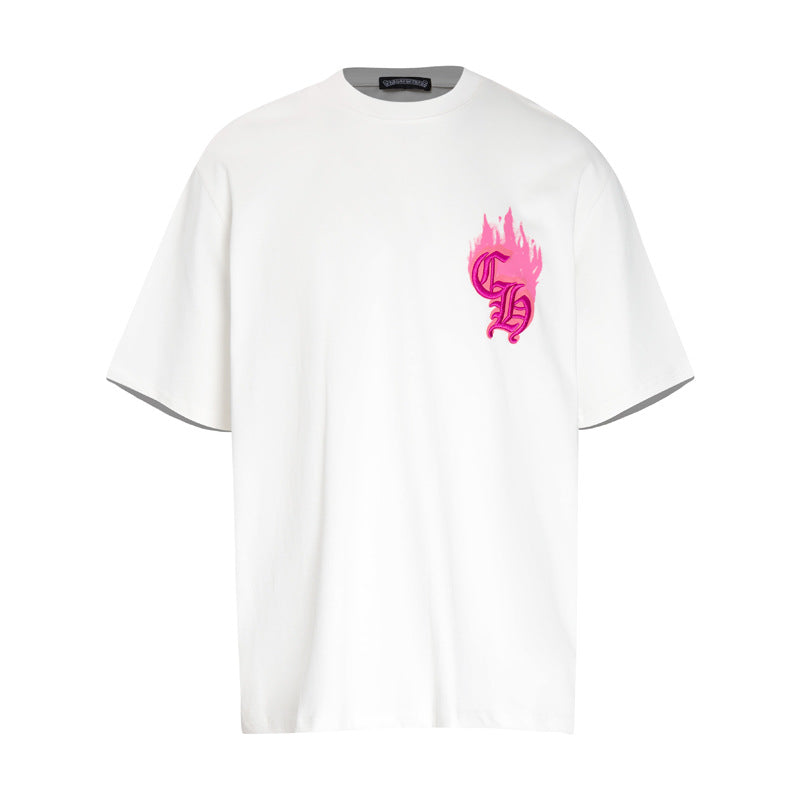 CHH Chrome Heart T Shirts Croix Flame Sanskrit Embroidery Printed T-Shirt Fashion Short Sleeve