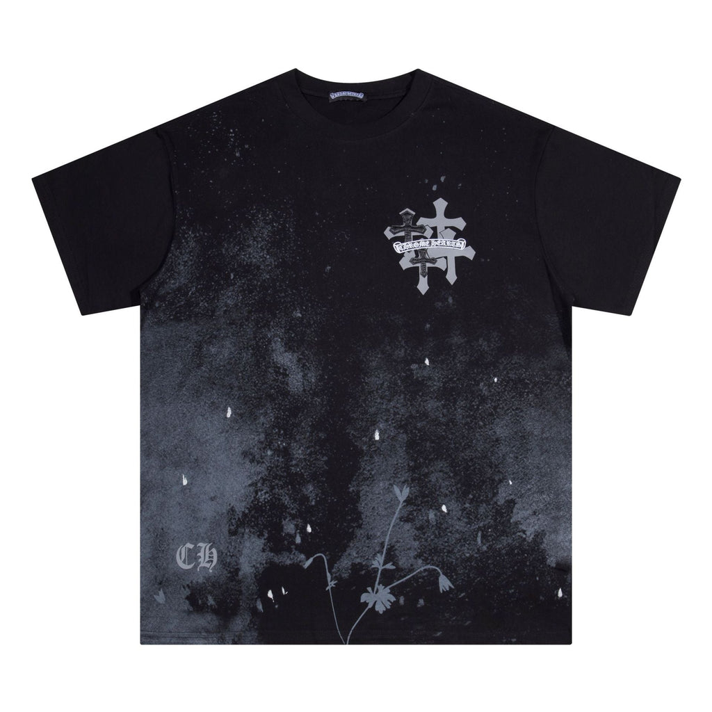 Chrome Heart T Shirts Starry Sky Inkjet Leather Short Sleeve T-Shirt