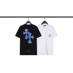 CHH Chrome Heart T Shirts Blue Cross Loose Crew Neck Short Sleeve