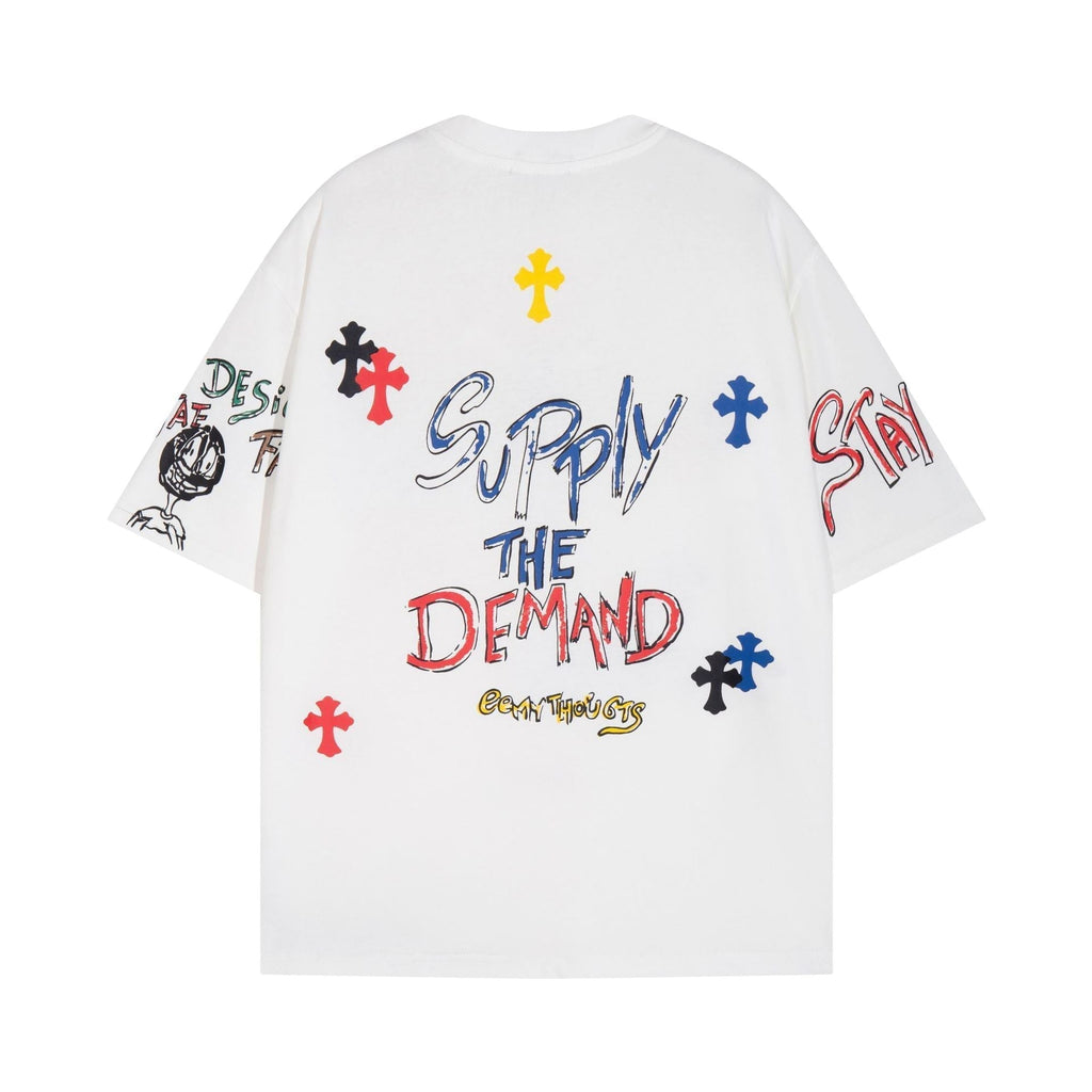 CHH Chrome Heart T Shirts Cross Print Sanskrit Hand Painted Graffiti Short Sleeve T-Shirt