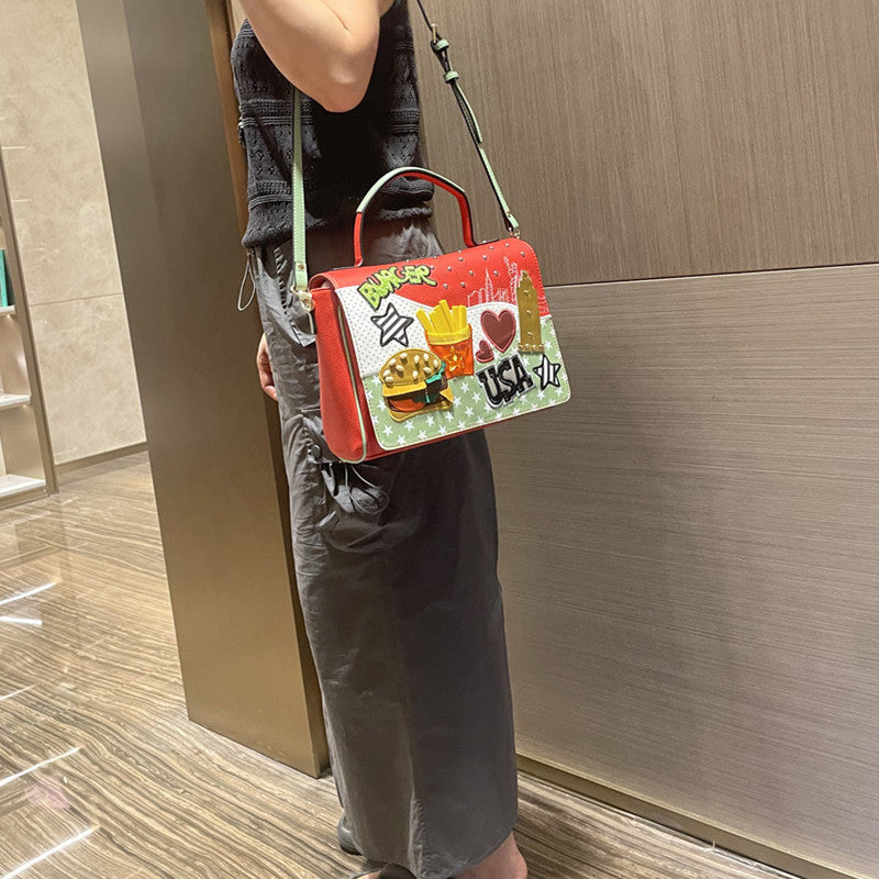 Chrome Heart Leather Bag Las Vegas Themed Embroidered Tote