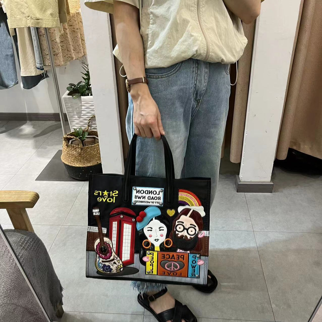 Chrome Heart Leather Bag Embroidery Embroidery Bag Crossbody Tote Bag