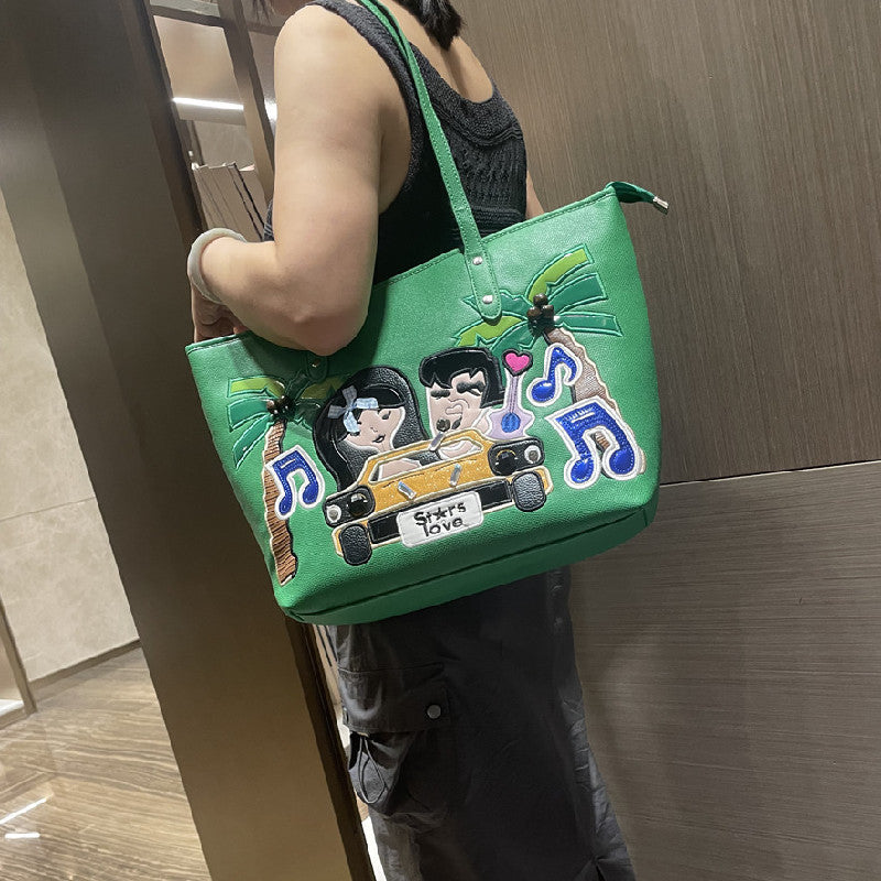 Chrome Heart Leather Bag Embroidered Shoulder Bag Tote Bag