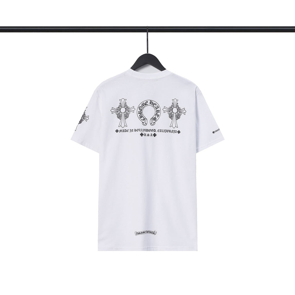 CHH Chrome Heart T Shirts Chrome Hearts Cross Sanskrit Print Short Sleeve Crew Neck T-Shirt