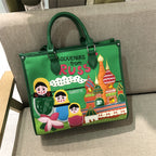 Chrome Heart Leather Bag Splicing Embroidered Tote Bag