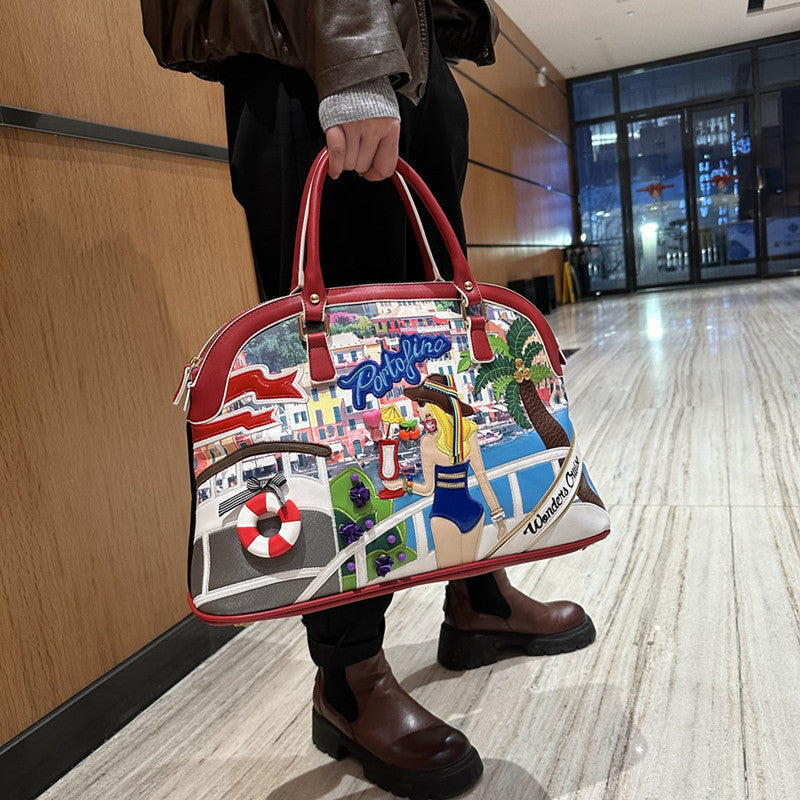 Chrome Heart Leather Bag Splicing Embroidered Women's Bag