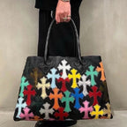 Chrome Heart Leather Bag Cross Colored Shopping Bag