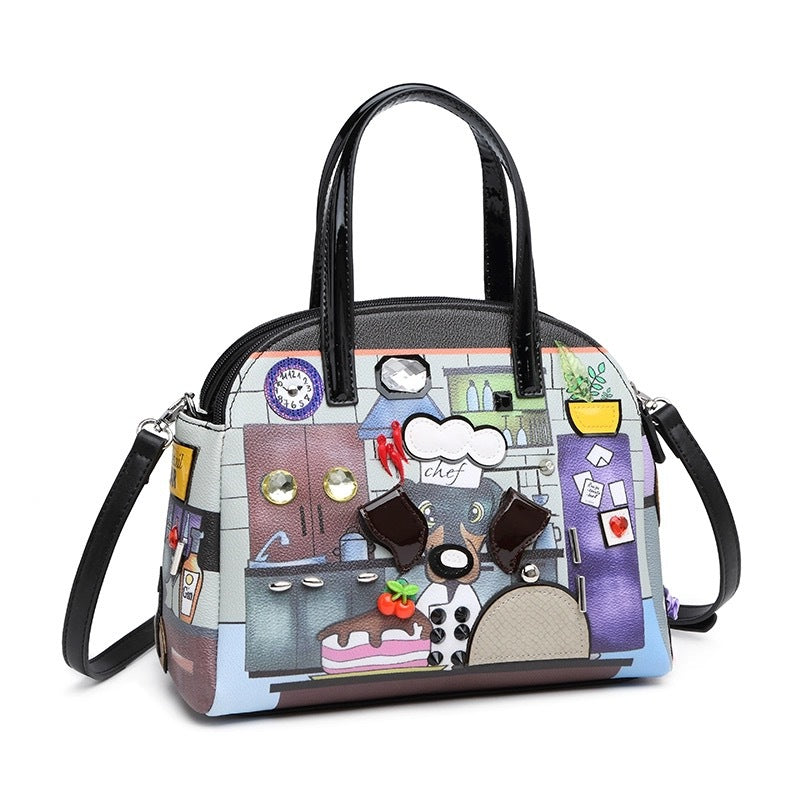 Chrome Heart Leather Bag Fashion Cartoon Print