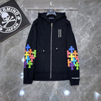 Chrome Heart Hoodie Crowe Double Arm Embroidered Colored Cross Group Leather Zip Sweater