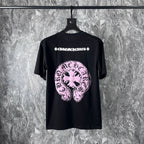 CHH Chrome Heart T Shirts Pink Sanskrit Leather Short Sleeve T-Shirt
