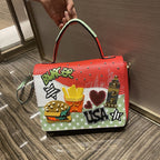 Chrome Heart Leather Bag Las Vegas Themed Embroidered Tote