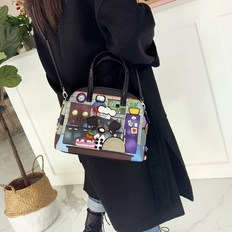 Chrome Heart Leather Bag Fashion Cartoon Print