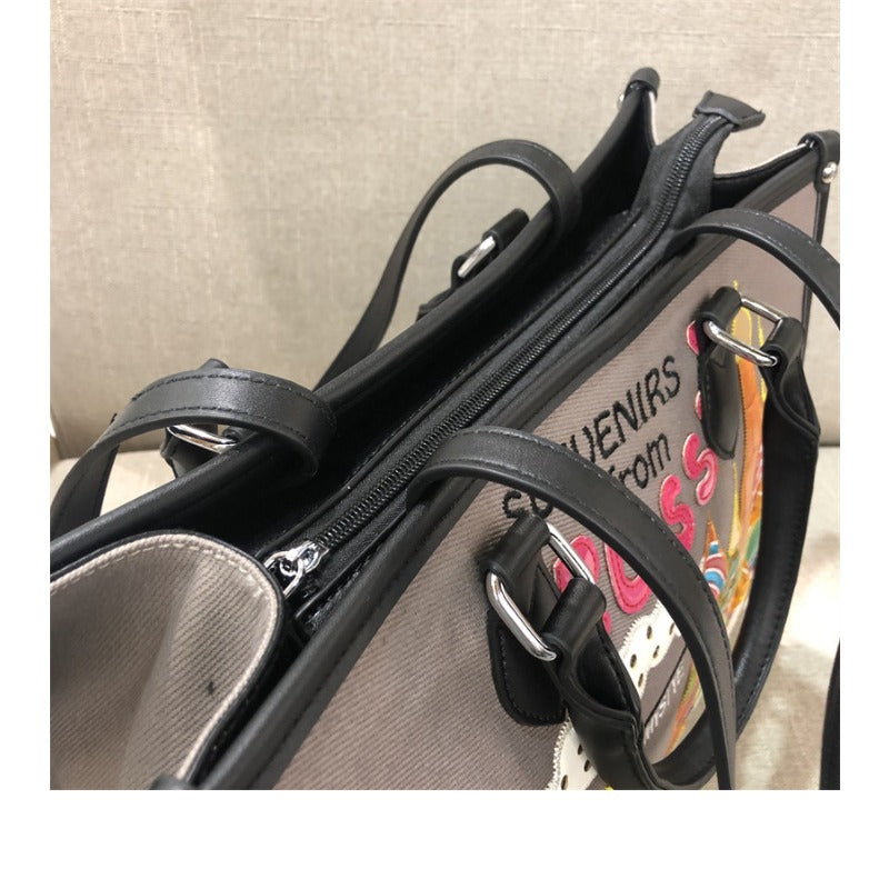 Chrome Heart Leather Bag Splicing Embroidered Tote Bag