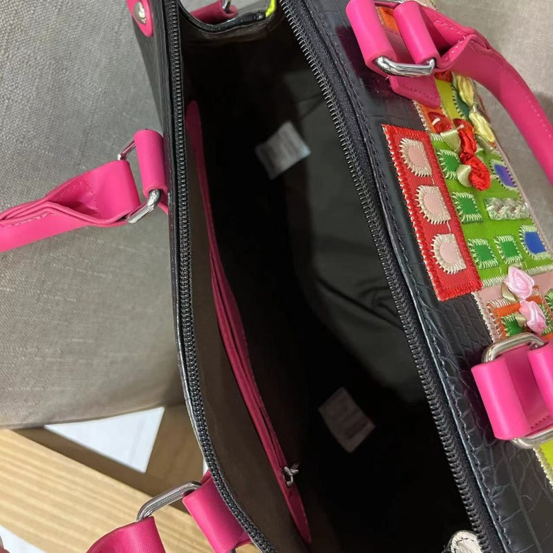 Chrome Heart Leather Bag Embroidered Cartoon Shoulder Bag Crossbody Bag