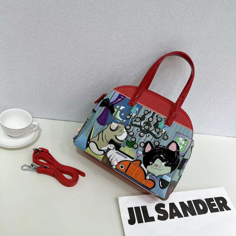 Chrome Heart Leather Bag Fashion Cartoon Print